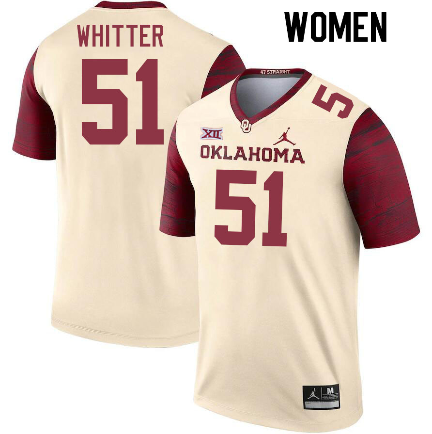 Women #51 Shane Whitter Oklahoma Sooners College Football Jerseys Stitched-Cream